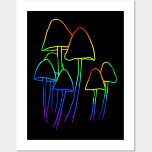 Rainbow mushrooms Posters and Art